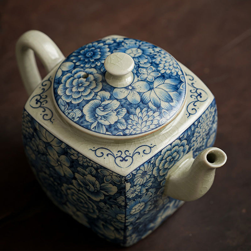 Buddha Stones青と白の磁器 中国 功夫茶 陶器 カンフーティーポット カップ ティーフィルター キャニスター
