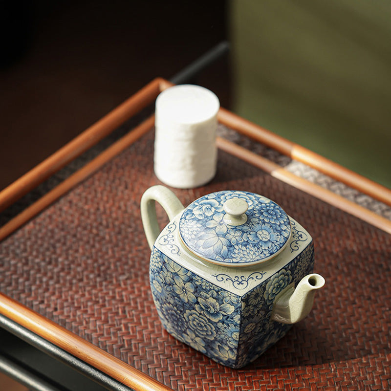 Buddha Stones青と白の磁器 中国 功夫茶 陶器 カンフーティーポット カップ ティーフィルター キャニスター