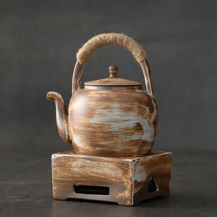 Buddha Stonesレトロ ブラウン 中国 功夫茶 陶器 カンフーティーポット 700ml ベース付き