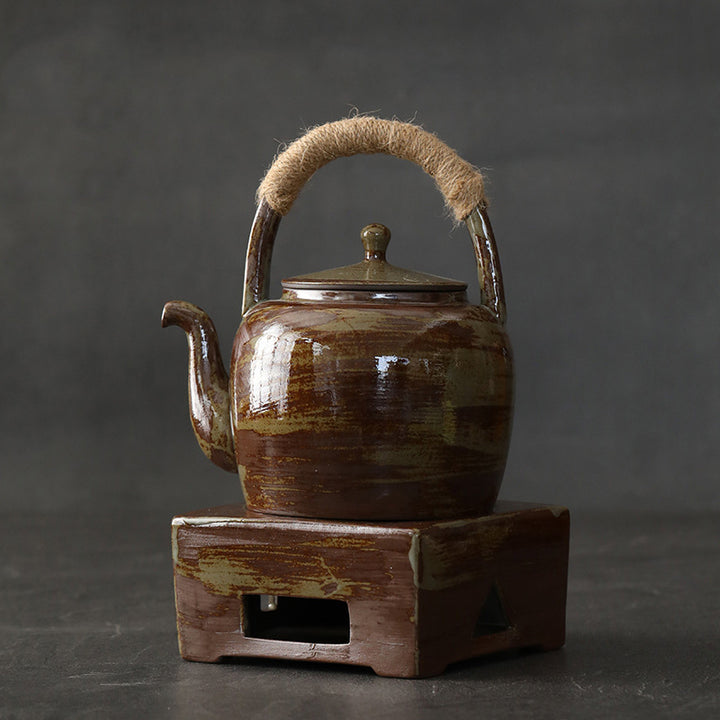 Buddha Stonesレトロ ブラウン 中国 功夫茶 陶器 カンフーティーポット 700ml ベース付き