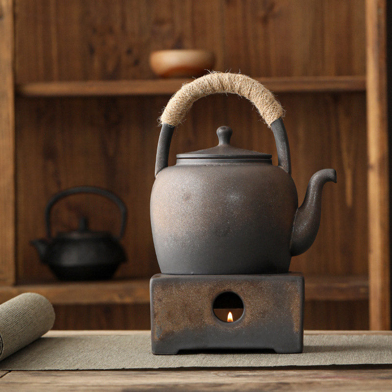 Buddha Stonesレトロ ブラウン 中国 功夫茶 陶器 カンフーティーポット 700ml ベース付き