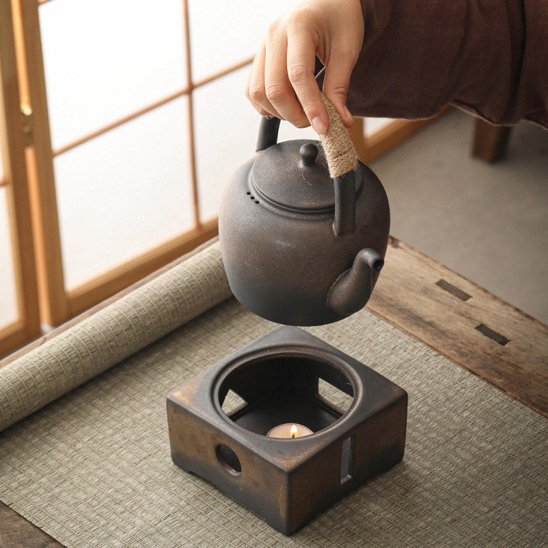 Buddha Stonesレトロ ブラウン 中国 功夫茶 陶器 カンフーティーポット 700ml ベース付き