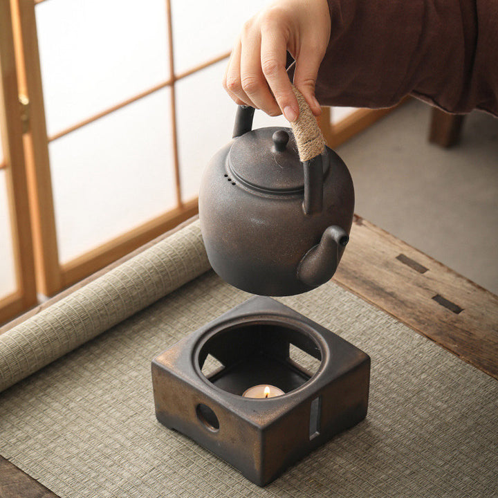 Buddha Stonesレトロ ブラウン 中国 功夫茶 陶器 カンフーティーポット 700ml ベース付き