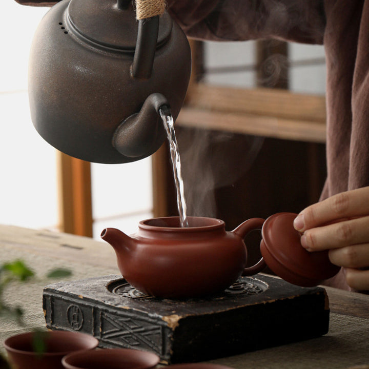 Buddha Stonesレトロ ブラウン 中国 功夫茶 陶器 カンフーティーポット 700ml ベース付き