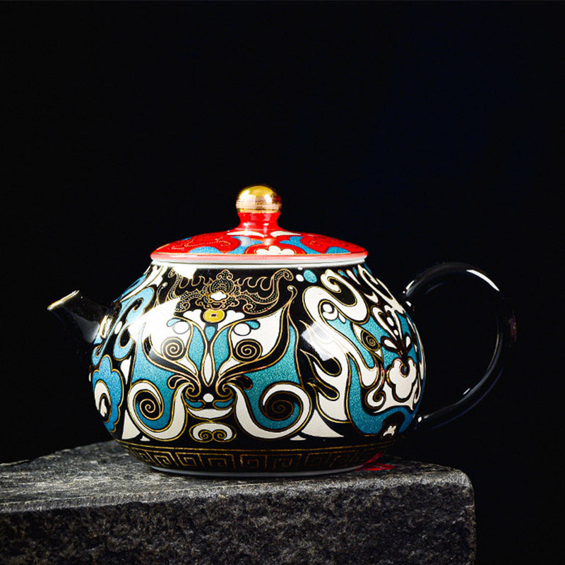Buddha Stones京劇マスク柄 陶器 蓋碗三彩 ティーカップ カンフーティーカップ＆ソーサー 蓋付き ティーポット