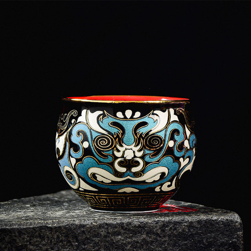 Buddha Stones京劇マスク柄 陶器 蓋碗三彩 ティーカップ カンフーティーカップ＆ソーサー 蓋付き ティーポット