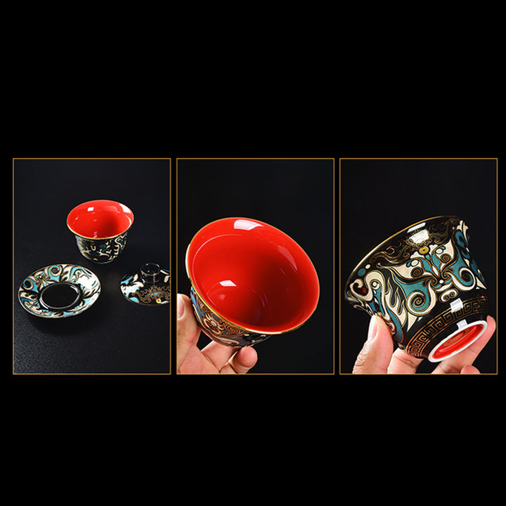 Buddha Stones京劇マスク柄 陶器 蓋碗三彩 ティーカップ カンフーティーカップ＆ソーサー 蓋付き ティーポット