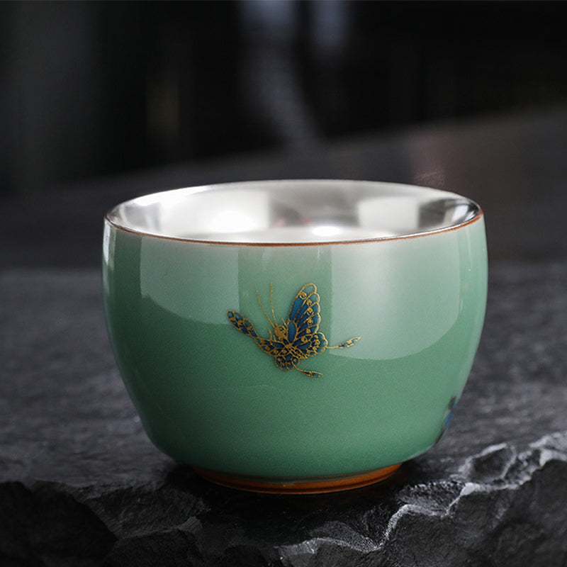 Buddha Stones蝶 金魚 蓮 鯉 陶器 ティーカップ カンフー ティーカップ 120ml