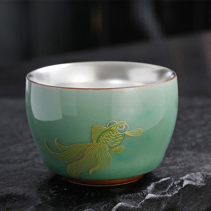 Buddha Stones蝶 金魚 蓮 鯉 陶器 ティーカップ カンフー ティーカップ 120ml