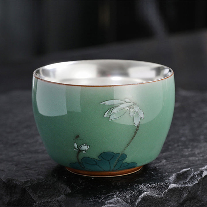 Buddha Stones蝶 金魚 蓮 鯉 陶器 ティーカップ カンフー ティーカップ 120ml