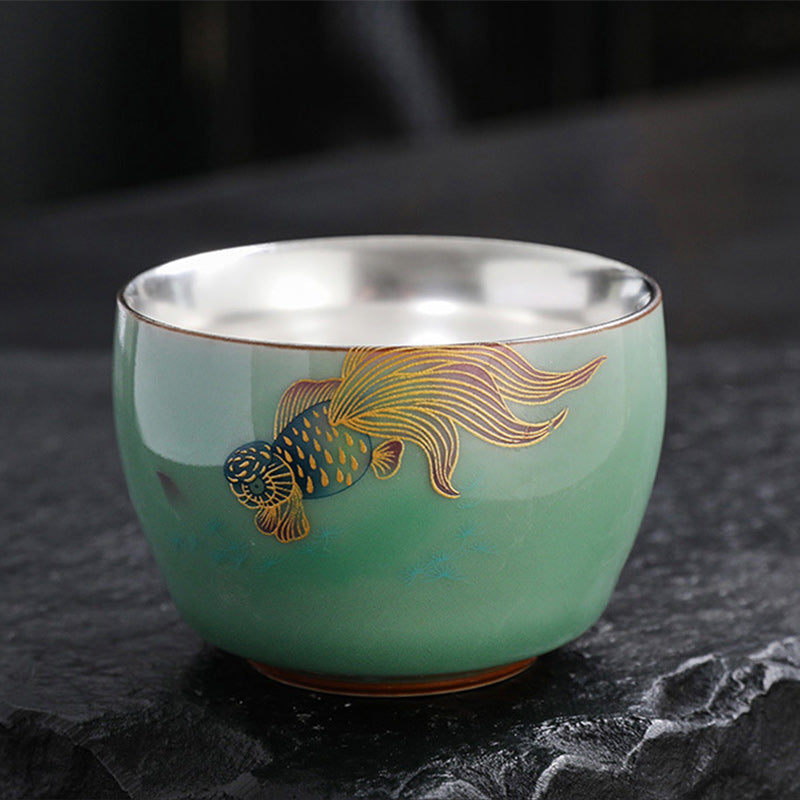 Buddha Stones蝶 金魚 蓮 鯉 陶器 ティーカップ カンフー ティーカップ 120ml