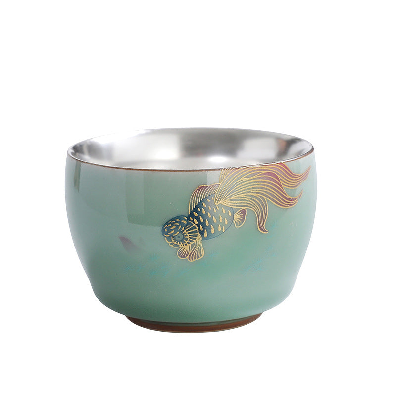 Buddha Stones蝶 金魚 蓮 鯉 陶器 ティーカップ カンフー ティーカップ 120ml