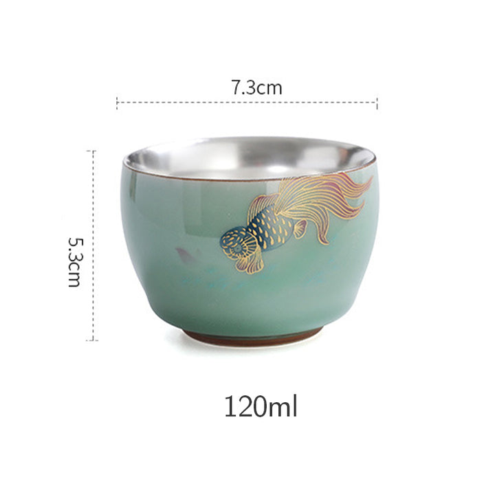 Buddha Stones蝶 金魚 蓮 鯉 陶器 ティーカップ カンフー ティーカップ 120ml