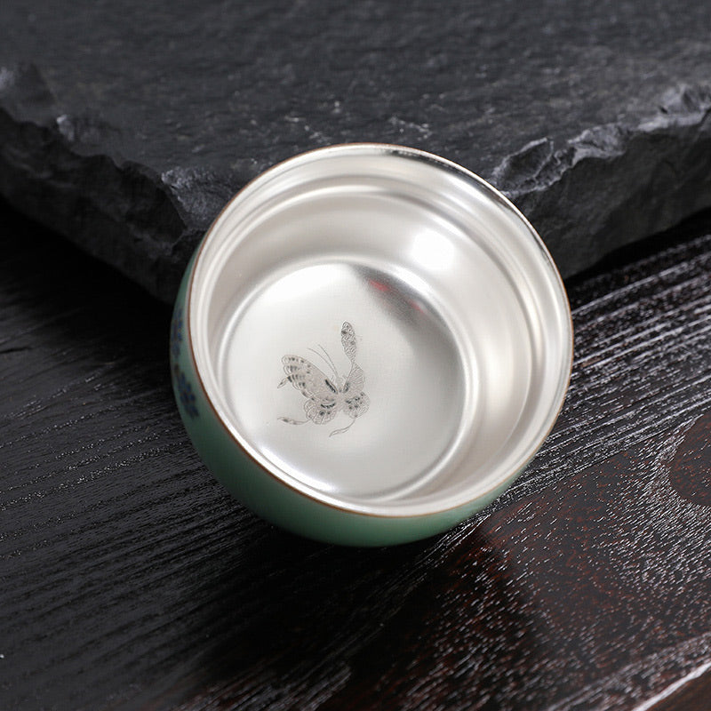 Buddha Stones蝶 金魚 蓮 鯉 陶器 ティーカップ カンフー ティーカップ 120ml
