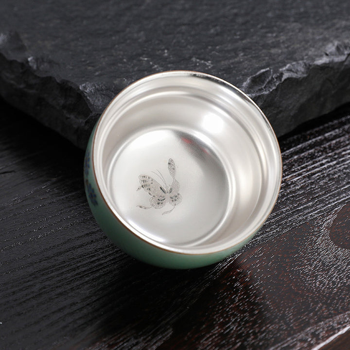 Buddha Stones蝶 金魚 蓮 鯉 陶器 ティーカップ カンフー ティーカップ 120ml
