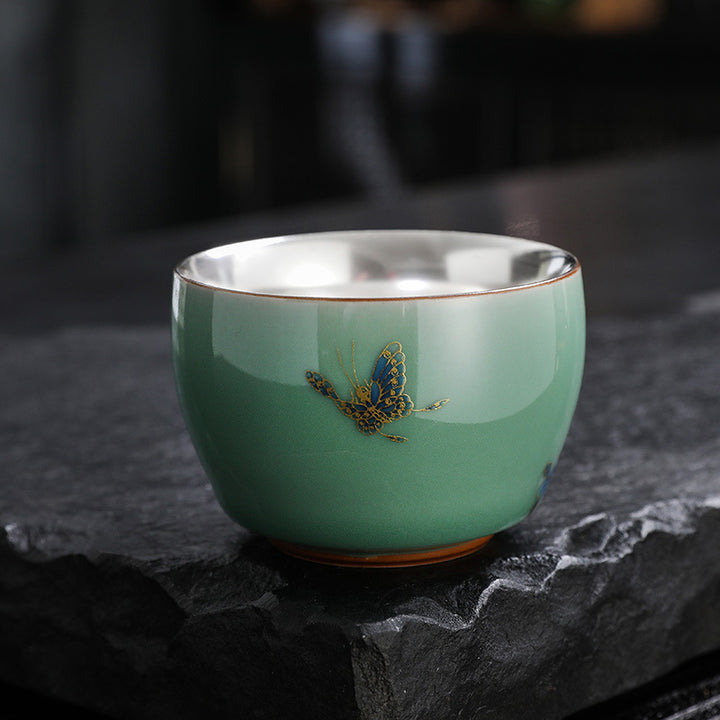 Buddha Stones蝶 金魚 蓮 鯉 陶器 ティーカップ カンフー ティーカップ 120ml