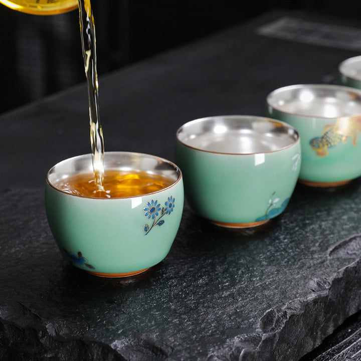 Buddha Stones蝶 金魚 蓮 鯉 陶器 ティーカップ カンフー ティーカップ 120ml