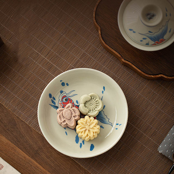 Buddha Stones鯉アロワナ陶器蓋湾三彩ティーカップカンフーティーカップ蓋付き130ml