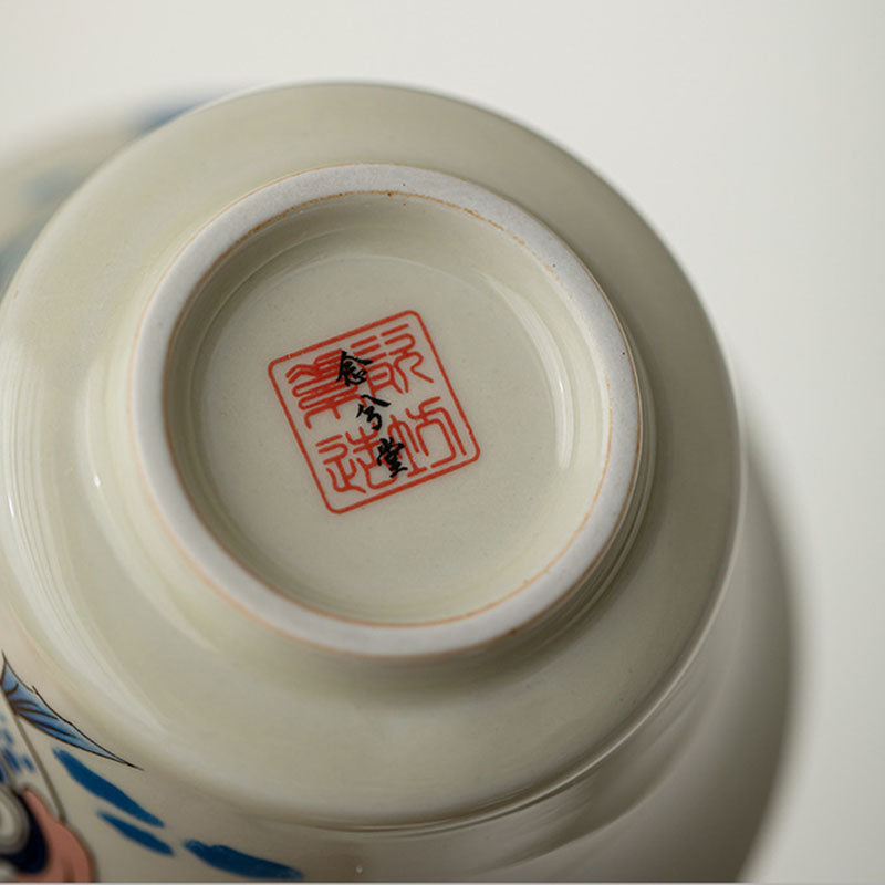 Buddha Stones鯉アロワナ陶器蓋湾三彩ティーカップカンフーティーカップ蓋付き130ml
