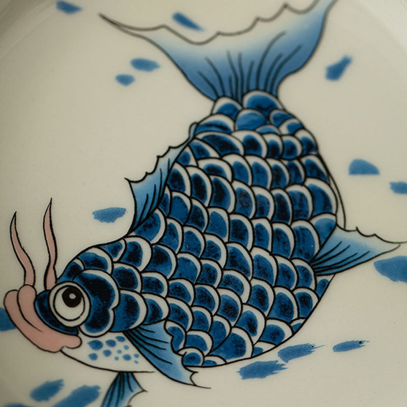Buddha Stones鯉アロワナ陶器蓋湾三彩ティーカップカンフーティーカップ蓋付き130ml