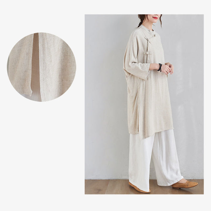 Buddha Stones2点セット 無地デザイン 禅 太極拳 瞑想服 コットンリネン トップス パンツ レディース セット - image 10