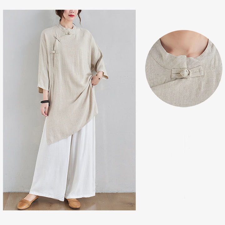 Buddha Stones2点セット 無地デザイン 禅 太極拳 瞑想服 コットンリネン トップス パンツ レディース セット - image 8