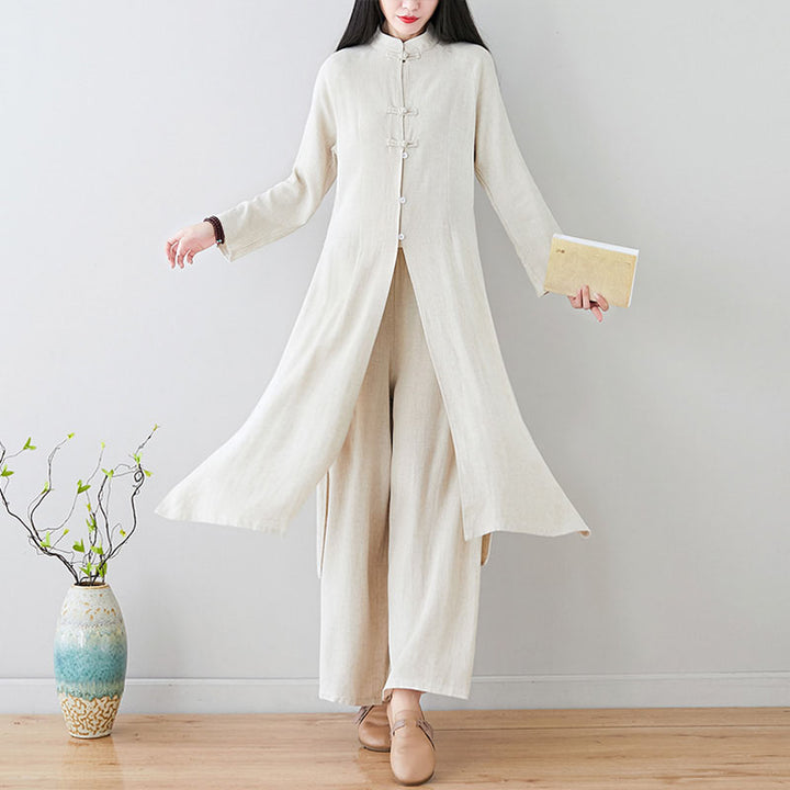 Buddha Stones2個セット 中国風カエルボタンデザイン 禅太極拳瞑想服 トップス＆パンツ レディースセット - image 1