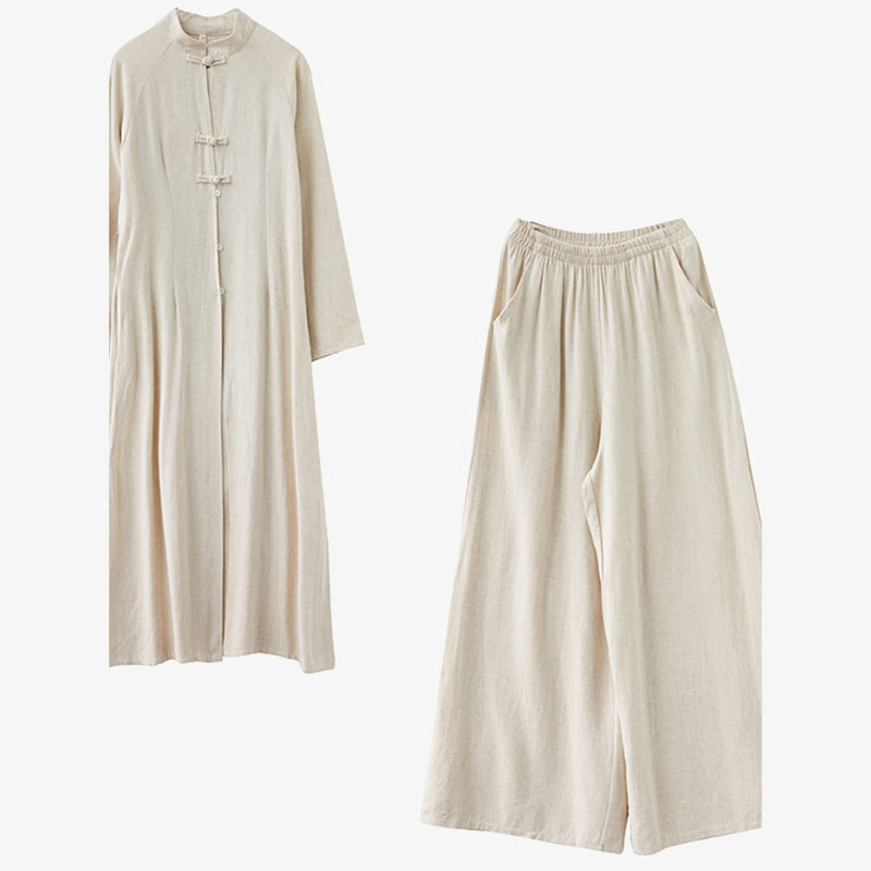 Buddha Stones2個セット 中国風カエルボタンデザイン 禅太極拳瞑想服 トップス＆パンツ レディースセット - image 4
