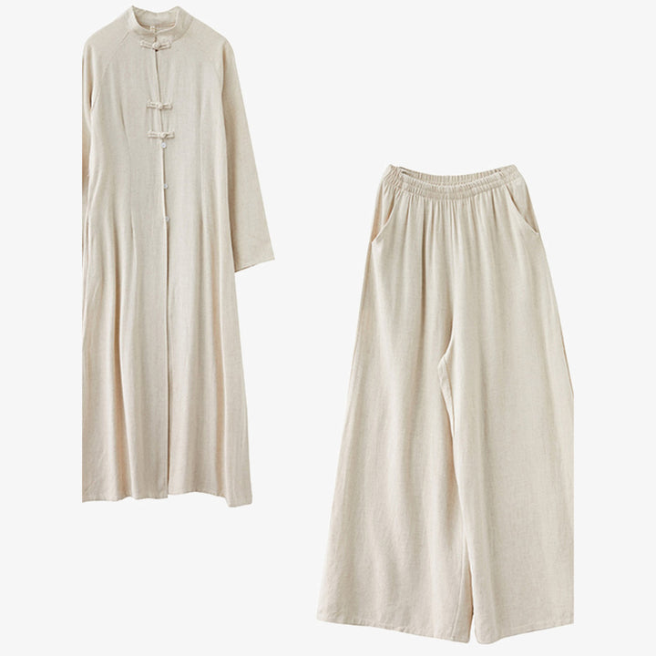 Buddha Stones2個セット 中国風カエルボタンデザイン 禅太極拳瞑想服 トップス＆パンツ レディースセット - image 4