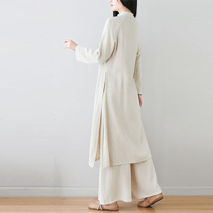 Buddha Stones2個 中国風 カエルボタンデザイン 禅 太極拳 瞑想服 コットンリネン トップス パンツ レディース セット - image 20