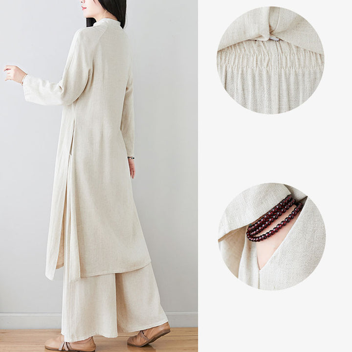 Buddha Stones2個セット 中国風カエルボタンデザイン 禅太極拳瞑想服 トップス＆パンツ レディースセット - image 17