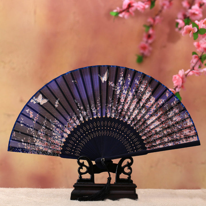 Buddha Stones桜 ユリ 蝶 竹 手持ち 竹扇子 21cm