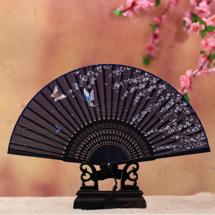 Buddha Stones桜 ユリ 蝶 竹 手持ち 竹扇子 21cm