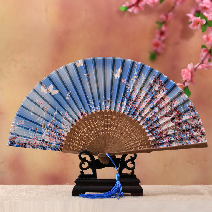 Buddha Stones桜 ユリ 蝶 竹 手持ち 竹扇子 21cm