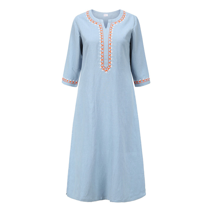 Buddha Stones 2点 Vネック 刺繍 ヨガウェア 禅瞑想 コットンリネン トップパンツ レディース セット - ブルー（上半身のみ） - US12、 UK/AU16、 EU44 (2XL)  - image 20