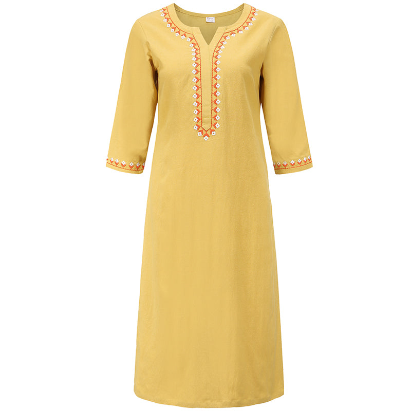 Buddha Stones 2点 Vネック 刺繍 ヨガウェア 禅瞑想 コットンリネン トップパンツ レディース セット - イエロー(上のみ) - US8-10，UK/AU12-14，EU40-42 (2XL) - image 21