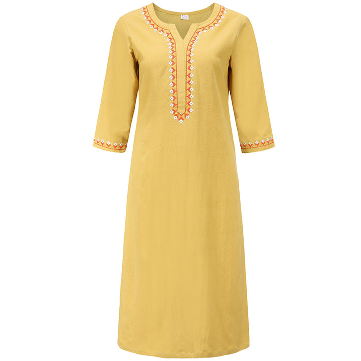 Buddha Stones 2点 Vネック 刺繍 ヨガウェア 禅瞑想 コットンリネン トップパンツ レディース セット - イエロー(上のみ) - US8-10，UK/AU12-14，EU40-42 (2XL) - image 21