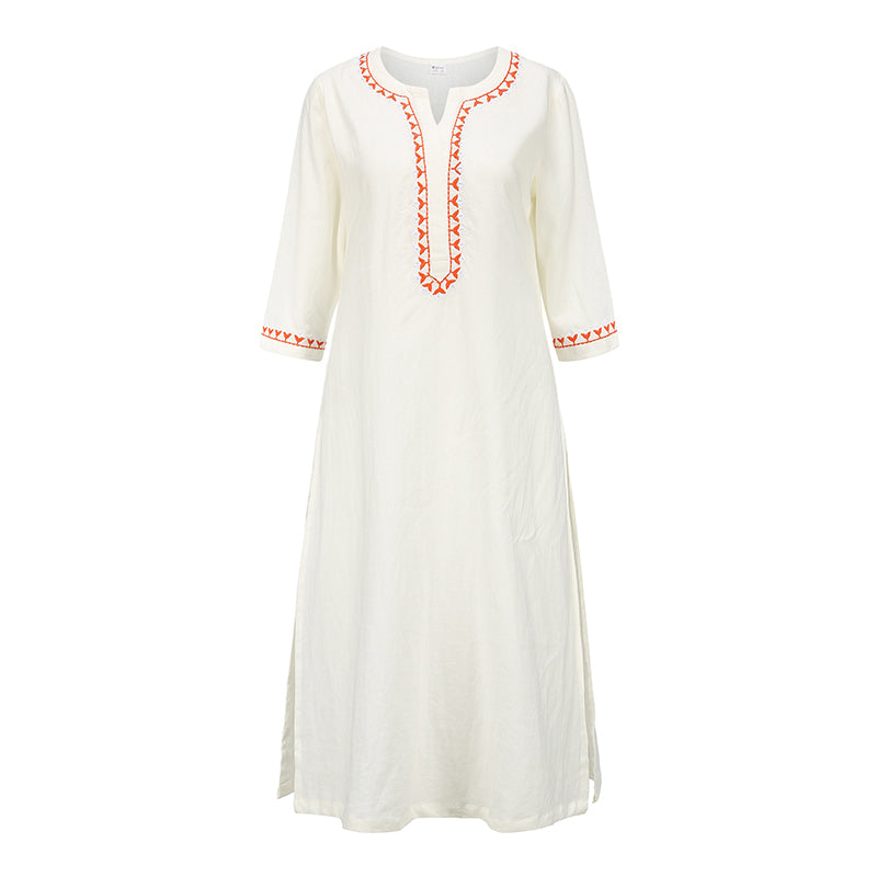 Buddha Stones 2点 Vネック 刺繍 ヨガウェア 禅瞑想 コットンリネン トップパンツ レディース セット - ホワイト(上半身のみ) - US12、 UK/AU16、 EU44 (2XL)  - image 19