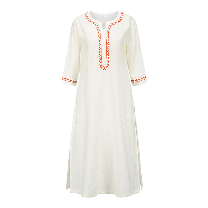 Buddha Stones 2点 Vネック 刺繍 ヨガウェア 禅瞑想 コットンリネン トップパンツ レディース セット - ホワイト(上半身のみ) - US12、 UK/AU16、 EU44 (2XL)  - image 19