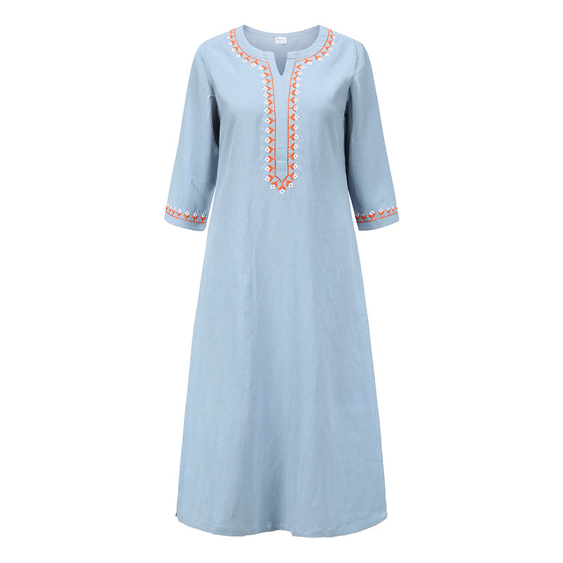 Buddha Stones 2点 Vネック 刺繍 ヨガウェア 禅瞑想 コットンリネン トップパンツ レディース セット - ブルー（上半身のみ） - US8-10，UK/AU12-14，EU40-42 (2XL) - image 20