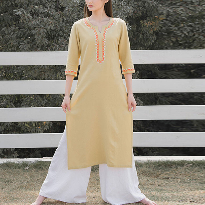 Buddha Stones 2点 Vネック 刺繍 ヨガウェア 禅瞑想 コットンリネン トップパンツ レディース セット - image 17