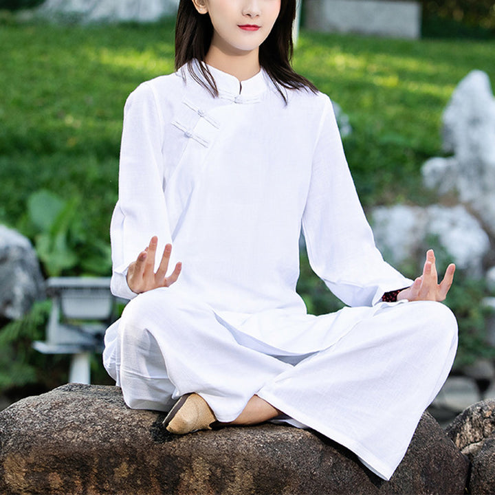 Buddha Stones 2点セット 無地 長袖 禅ヨガウェア 瞑想ウェア トップス パンツ レディース セット