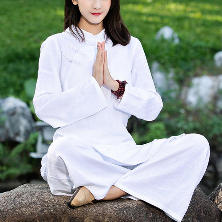 Buddha Stones 2点セット 無地 長袖 禅ヨガウェア 瞑想ウェア トップス パンツ レディース セット