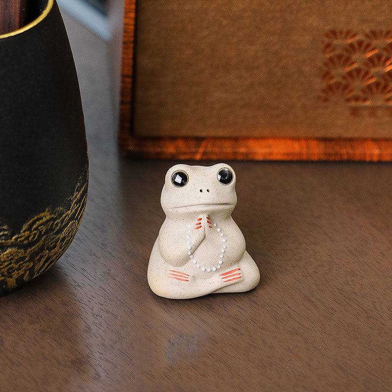 Buddha Stonesミニ 祈るカエル 陶器 富と繁栄 家庭用 ティーペット 置物 装飾 - 祈る小さなカエル 4*3.5*4.8cm - image 4