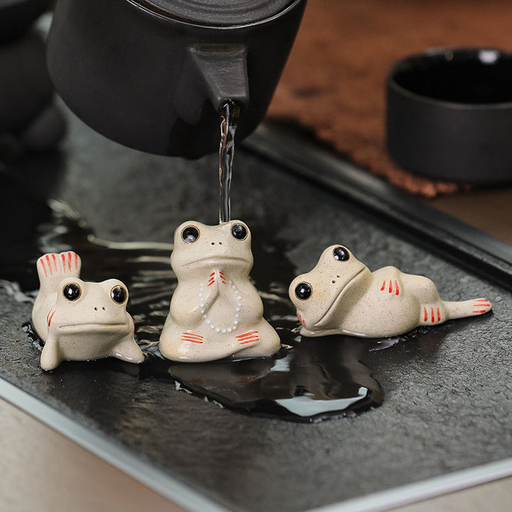 Buddha Stonesミニ 祈るカエル 陶器 富と繁栄 家庭用 ティーペット 置物 装飾