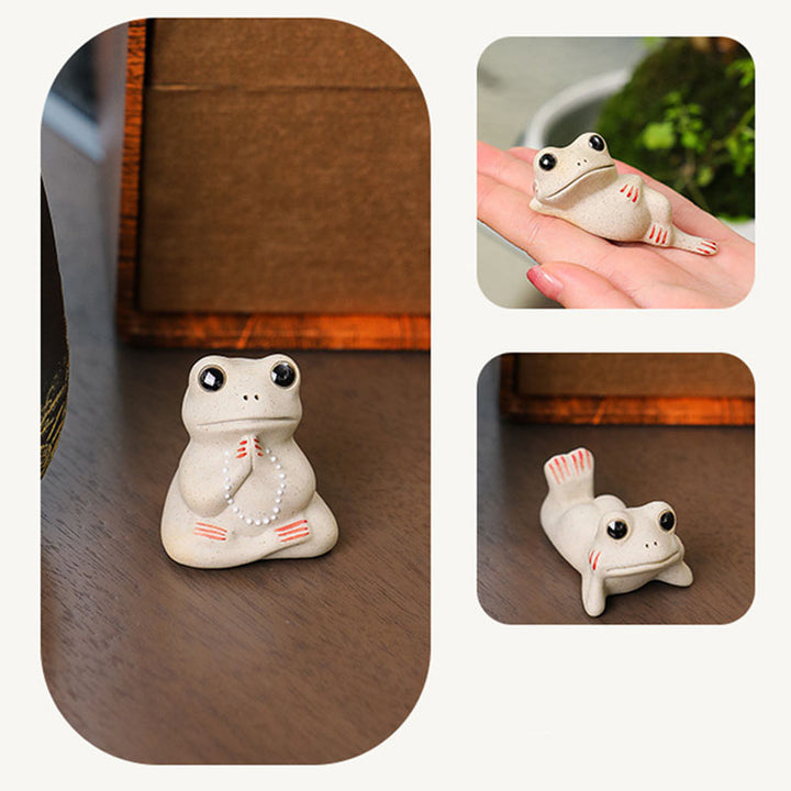 Buddha Stonesミニ 祈るカエル 陶器 富と繁栄 家庭用 ティーペット 置物 装飾