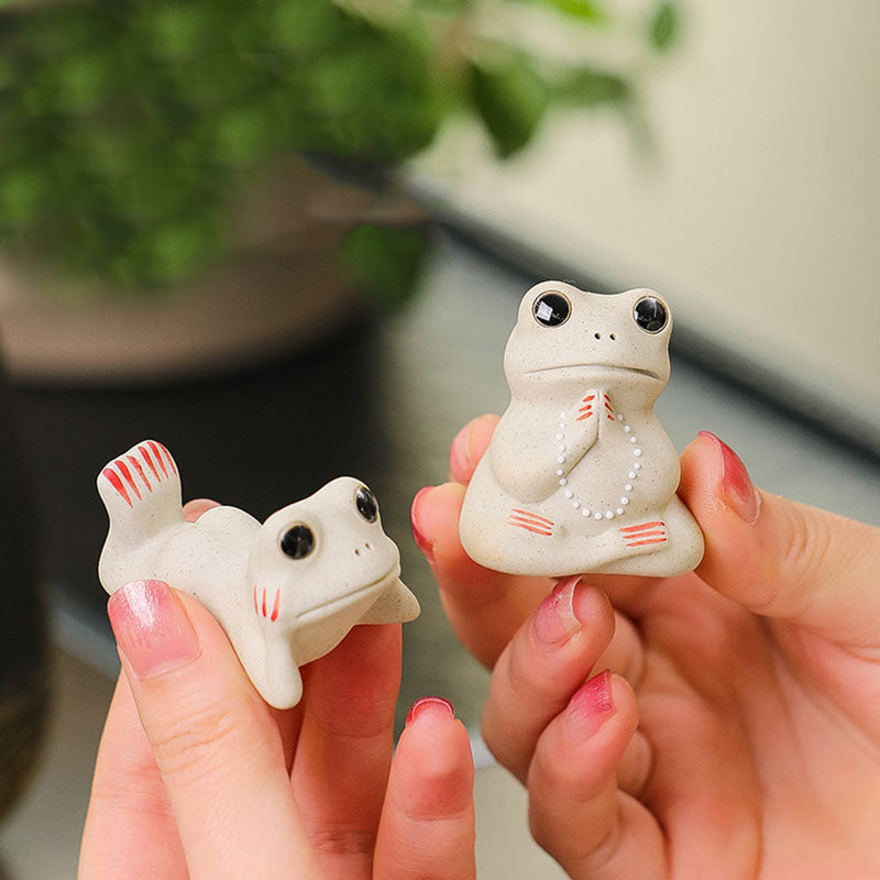 Buddha Stonesミニ 祈るカエル 陶器 富と繁栄 家庭用 ティーペット 置物 装飾 - image 5