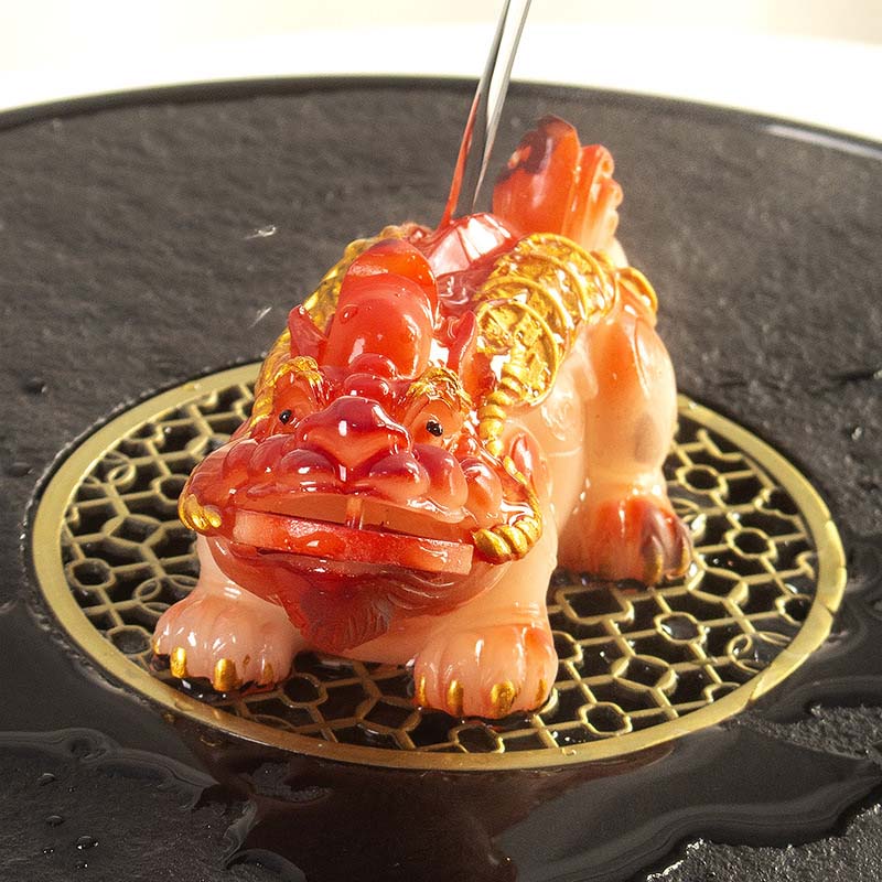 Buddha Stones色が変わる小さな貔貅 銅貨 樹脂製 ティーペット 富の家の置物 装飾
