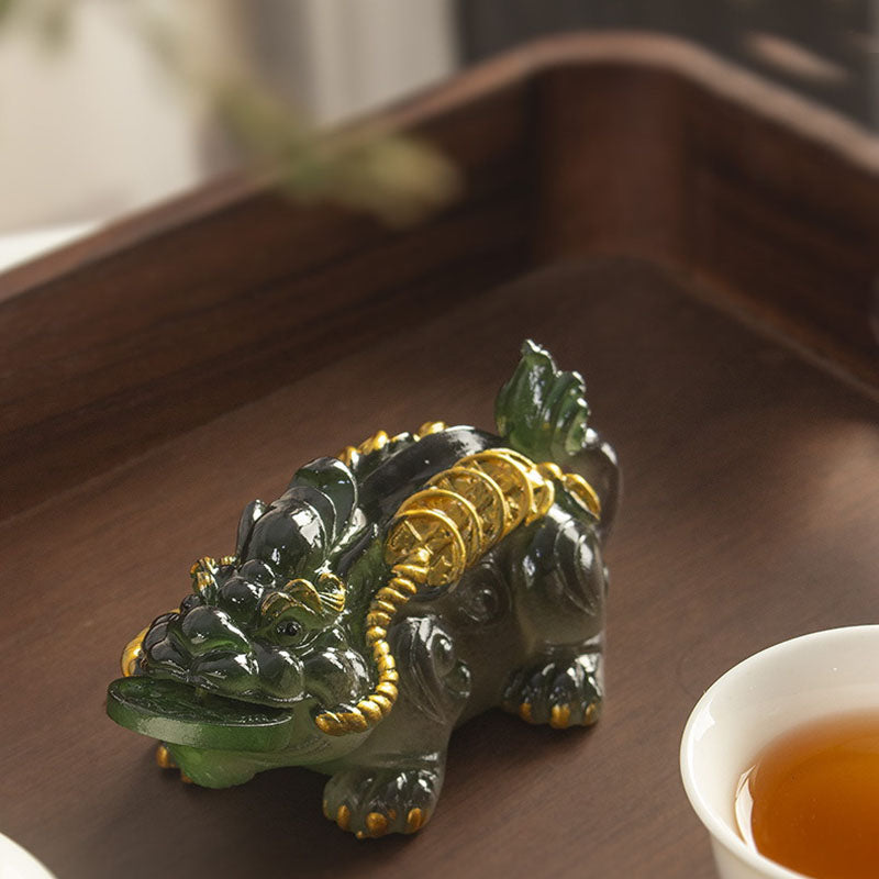 Buddha Stones色が変わる小さな貔貅 銅貨 樹脂製 ティーペット 富の家の置物 装飾