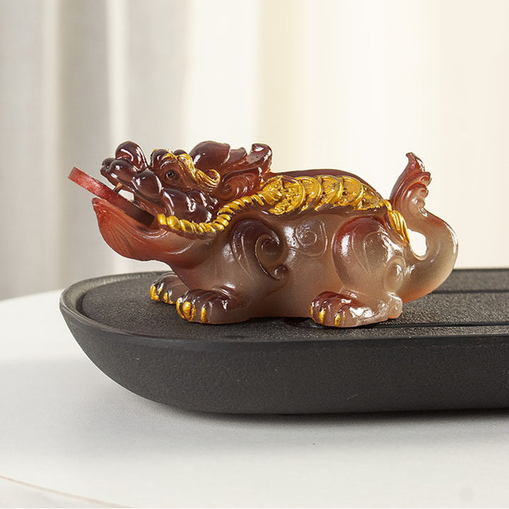 Buddha Stones色が変わる小さな貔貅 銅貨 樹脂製 ティーペット 富の家の置物 装飾